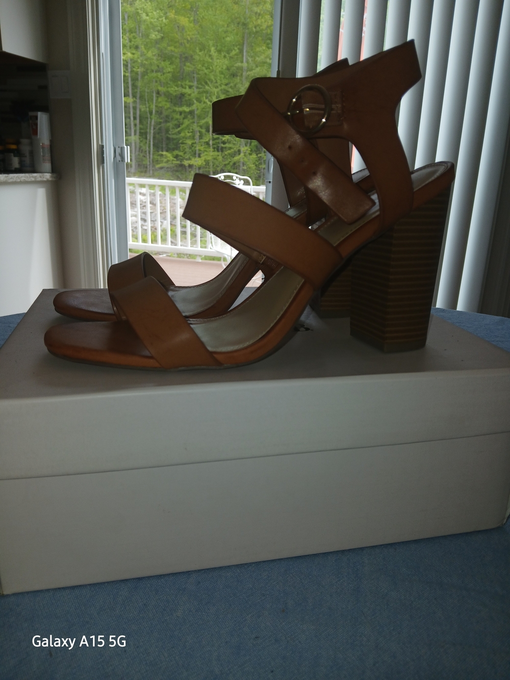 JustFab Tan Strappy Block Heel Sandals